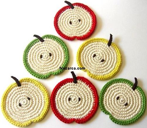 Luxury amigurumi-elma-seklinde-orgu-bardak-altligi Örgü Bardak Altlığı