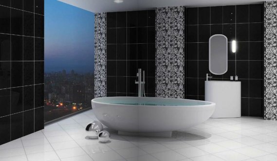 Banyolar-İçin-Siyah-Beyaz-Fayans-Uygulama-Örneği Siyah Beyaz Banyo Fayans Modelleri