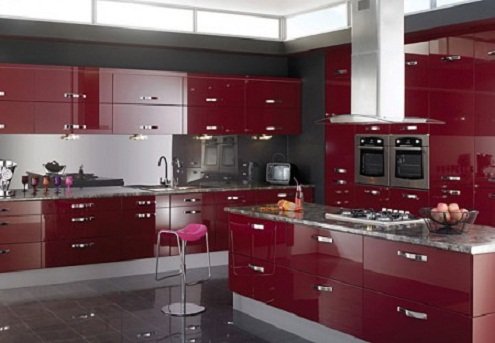Bordo-Krem-Mutfak-Dolabı-Modelleri Bordo Krem Mutfak Dolapları