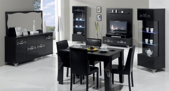 Desenli-Siyah-Yemek-Odası-Modeli Siyah Yemek Odaları