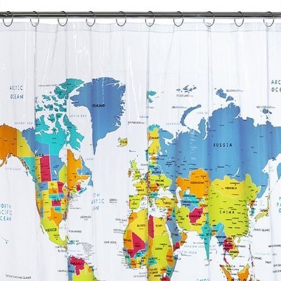 Dünya-Haritası-Şeklinde-Banyo-Duş-Perdesi Duş Perde Modelleri