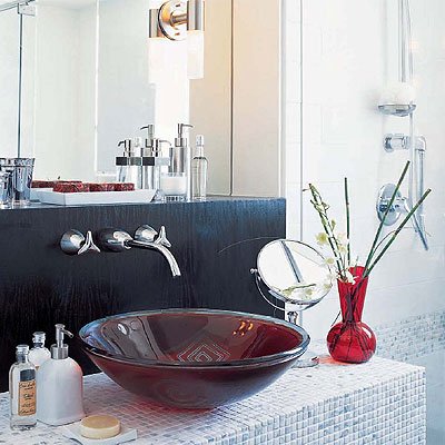Kırmızı-Çanak-Renkli-Cam-Lavabo Renkli lavabo modelleri