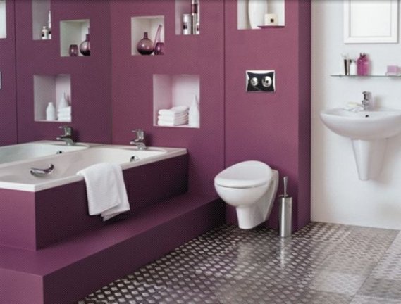 Mor-Duvarlı-Banyo-Modeli Mor Renk Banyo Modelleri