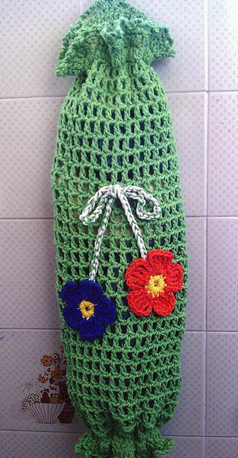 yeşil renkli çiçek desenli örgü poşetlik torbası