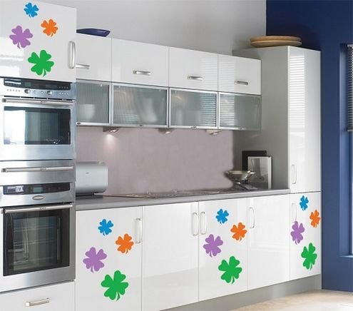içek-Sticker-Mutfak-Dolap-Kapakları Çiçek Desenli Mutfak Dolabı Modelleri